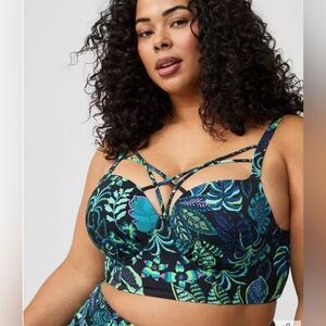 Torrid Connie Leaves Rich Black Underwire Strappy Front Bikini Top size 4X